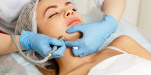 Dermabrasie: Tijdens een dermabrasiebehandeling van het gezicht wordt de huid gecontroleerd afgeschaafd met een speciaal instrument om de huidstructuur te verbeteren.